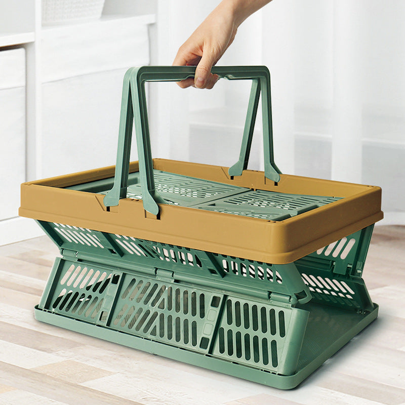 Large Collapsible Storage Basket with Handles - Portable Folding Crate for Shopping, Picnics & Car Trunk(Brown ) - Image 2