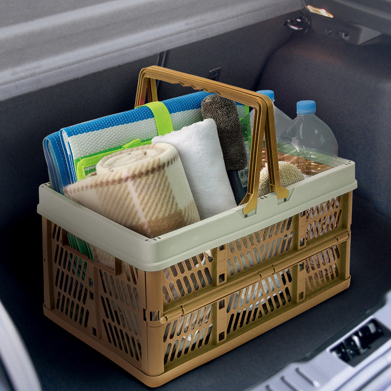 Large Collapsible Storage Basket with Handles - Portable Folding Crate for Shopping, Picnics & Car Trunk(Brown ) - Image 3