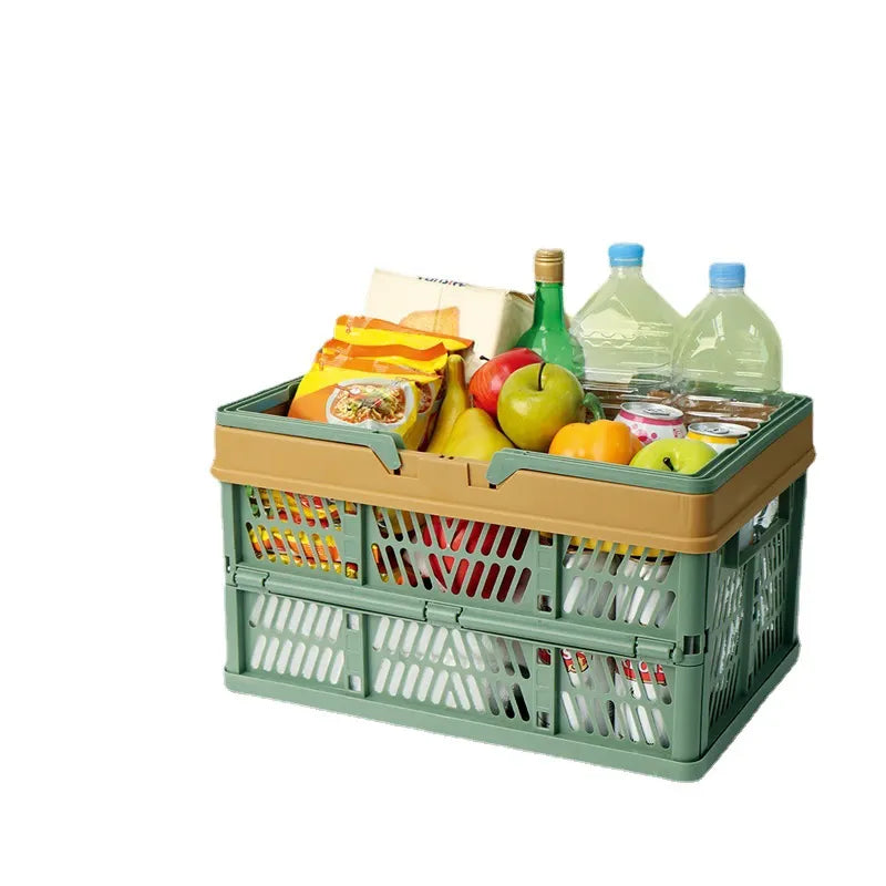 Large Collapsible Storage Basket with Handles - Portable Folding Crate for Shopping, Picnics & Car Trunk(Brown ) - Image 5