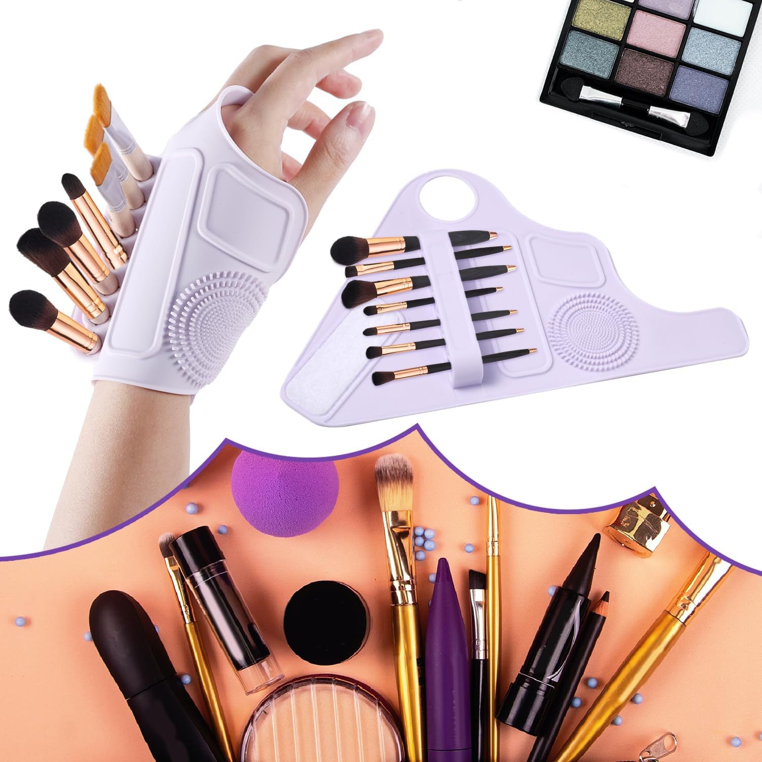 2pc Multi-Functional Silicone Makeup Artist Wristband - Wearable Palette, Brush Holder & Cleaner(Purple) - Image 8