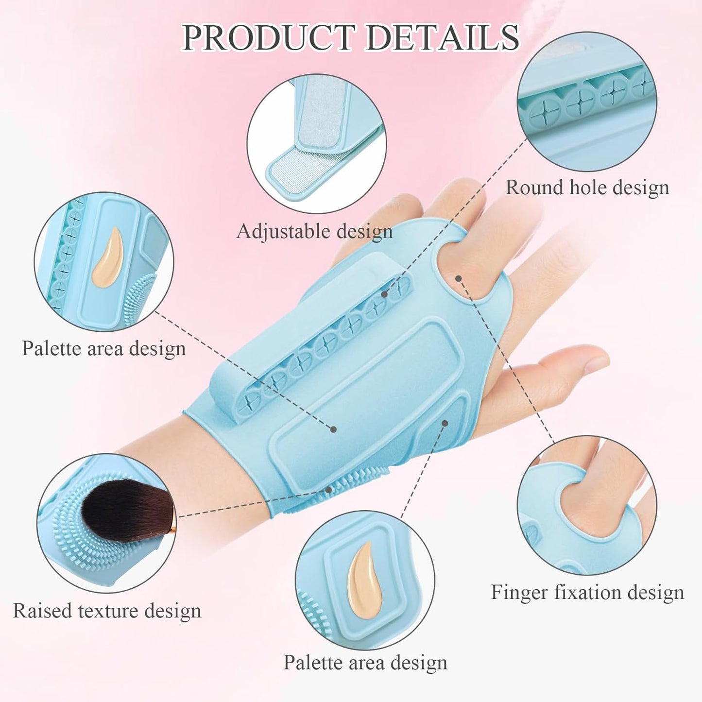 2pc Multi-Functional Silicone Makeup Artist Wristband - Wearable Palette, Brush Holder & Cleaner(pink) - Image 3