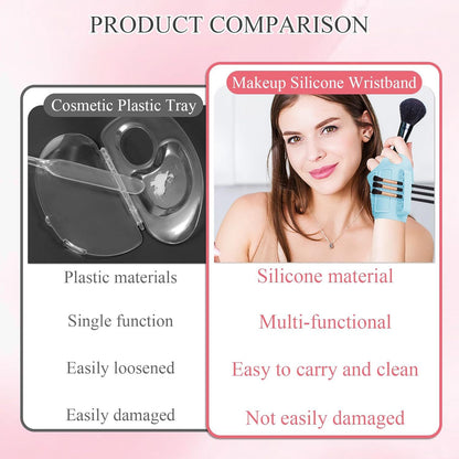 2pc Multi-Functional Silicone Makeup Artist Wristband - Wearable Palette, Brush Holder & Cleaner(blue) - Image 4