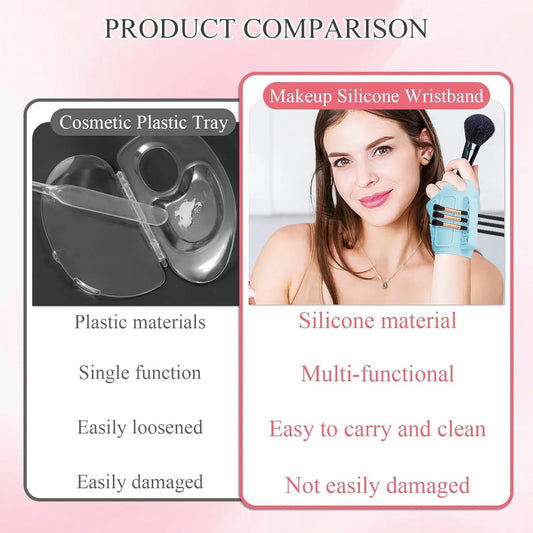 2pc Multi-Functional Silicone Makeup Artist Wristband - Wearable Palette, Brush Holder & Cleaner(blue) - Image 4