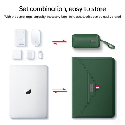 3-in-1 PU Leather Laptop Sleeve with Stand & Mouse Pad + Accessory Pouch(Gray) - Image 2