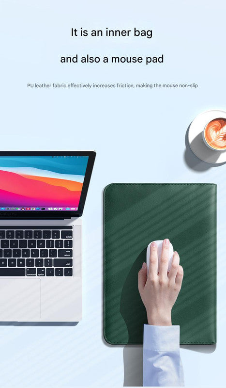 3-in-1 PU Leather Laptop Sleeve with Stand & Mouse Pad + Accessory Pouch(Gray) - Image 6