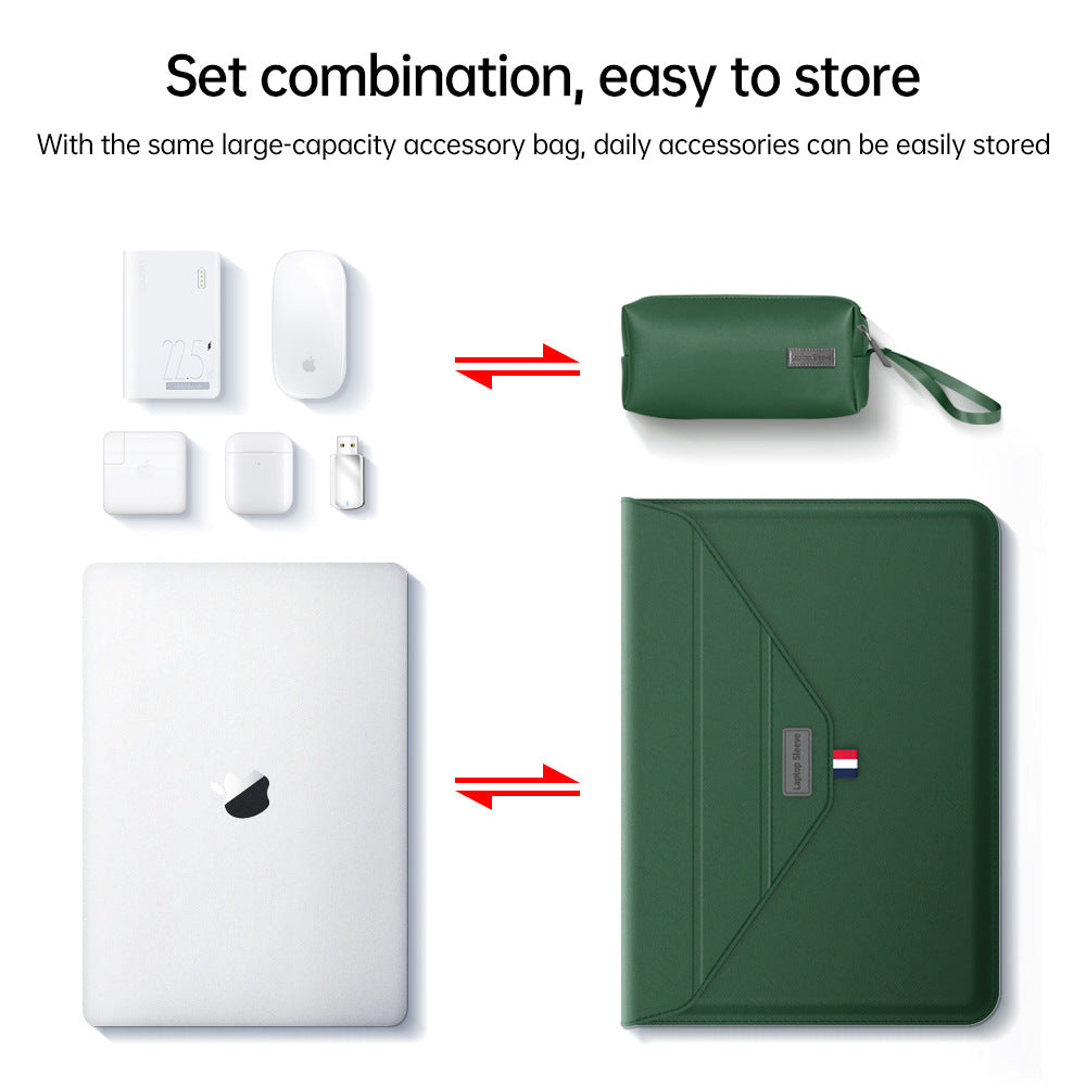 3-in-1 PU Leather Laptop Sleeve with Stand & Mouse Pad + Accessory Pouch(Rose Gold) - Image 2