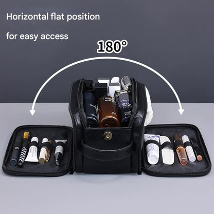 Large Capacity PU Leather Toiletry Bag - Multi-Compartment Dopp Kit & Cosmetic Organizer(black) - Image 2