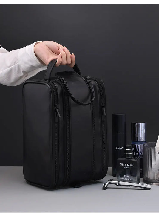 Large Capacity PU Leather Toiletry Bag - Multi-Compartment Dopp Kit & Cosmetic Organizer(black) - Image 6