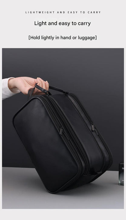 Large Capacity PU Leather Toiletry Bag - Multi-Compartment Dopp Kit & Cosmetic Organizer(Brown) - Image 3