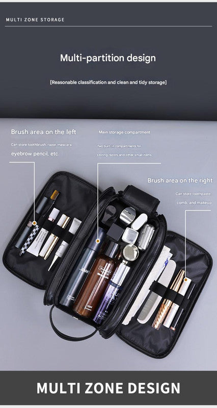 Large Capacity PU Leather Toiletry Bag - Multi-Compartment Dopp Kit & Cosmetic Organizer(Brown) - Image 4