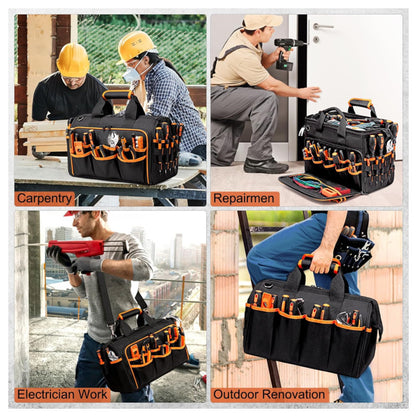 Heavy-Duty 17-Inch Tool Bag with 46 Pockets, Waterproof Base & Shoulder Strap(Black Orange) - Image 6