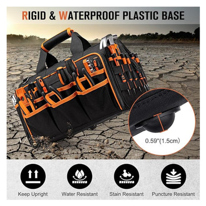 Heavy-Duty 17-Inch Tool Bag with 46 Pockets, Waterproof Base & Shoulder Strap(Black Orange) - Image 8
