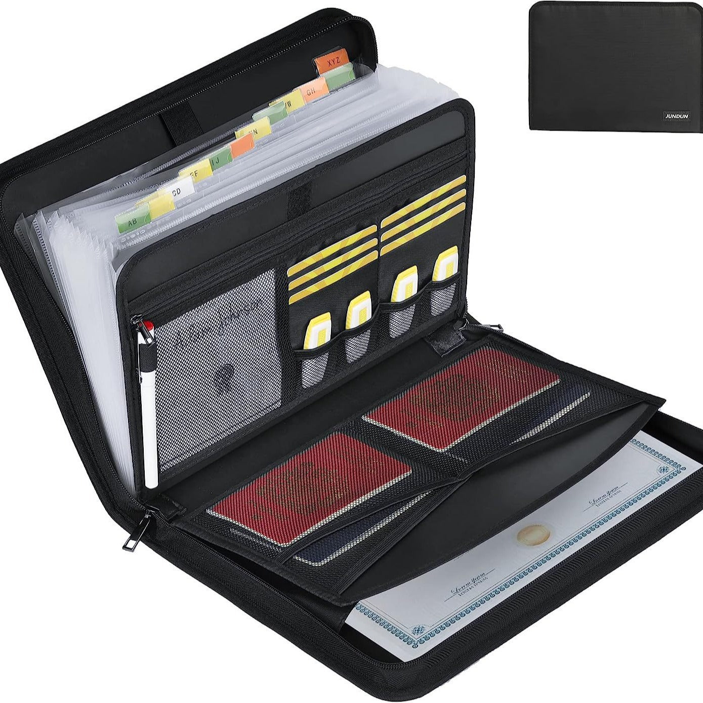 Fireproof & Waterproof Expanding File Folder Organizer with Zipper - Large Capacity Document Safe Bag(Black no-handle model) - Image 6