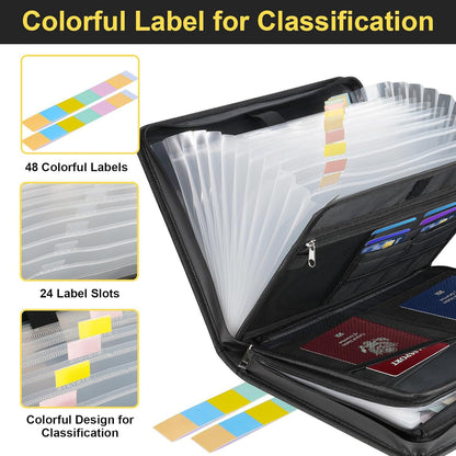 Fireproof & Waterproof Expanding File Folder Organizer with Zipper - Large Capacity Document Safe Bag(Black with handle model) - Image 4