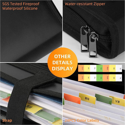 Fireproof & Waterproof Expanding File Folder Organizer with Zipper - Large Capacity Document Safe Bag(Black with handle model) - Image 7
