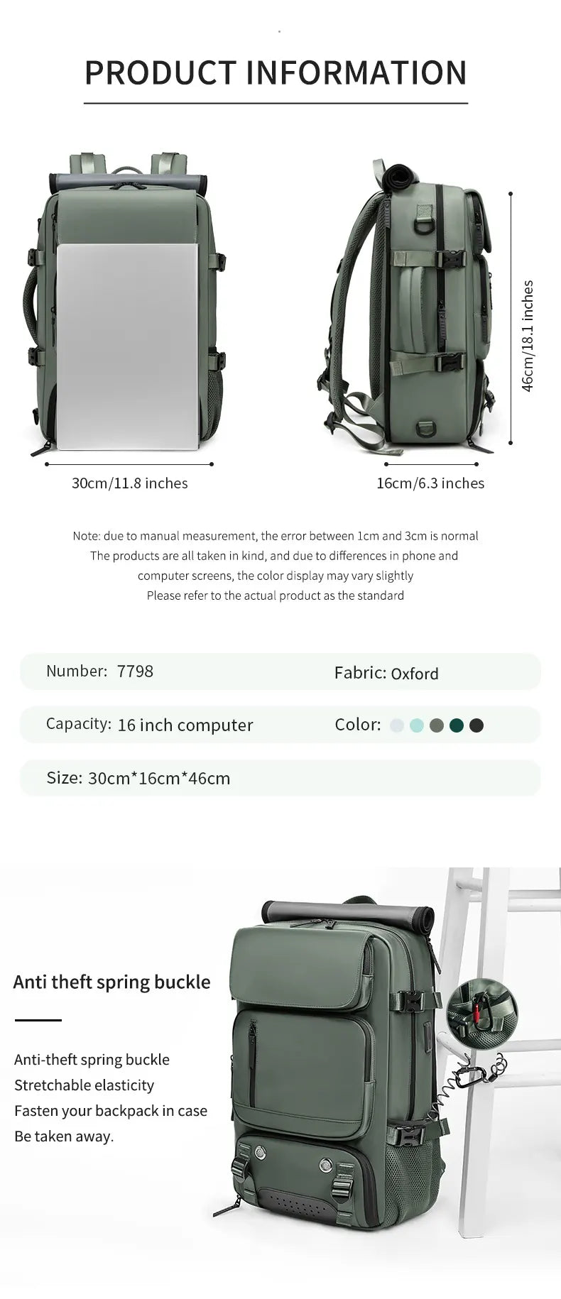 4-in-1 Convertible Travel Backpack & Briefcase - Large Capacity, 16" Laptop Compartment, USB Port(Army Green) - Image 3