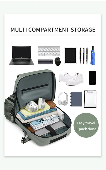 4-in-1 Convertible Travel Backpack & Briefcase - Large Capacity, 16" Laptop Compartment, USB Port(Army Green) - Image 4