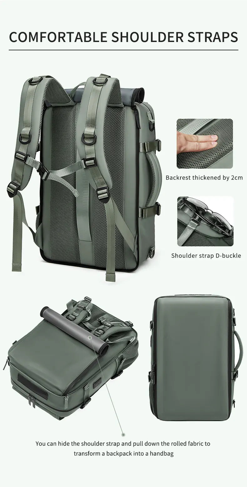 4-in-1 Convertible Travel Backpack & Briefcase - Large Capacity, 16" Laptop Compartment, USB Port(Army Green) - Image 8