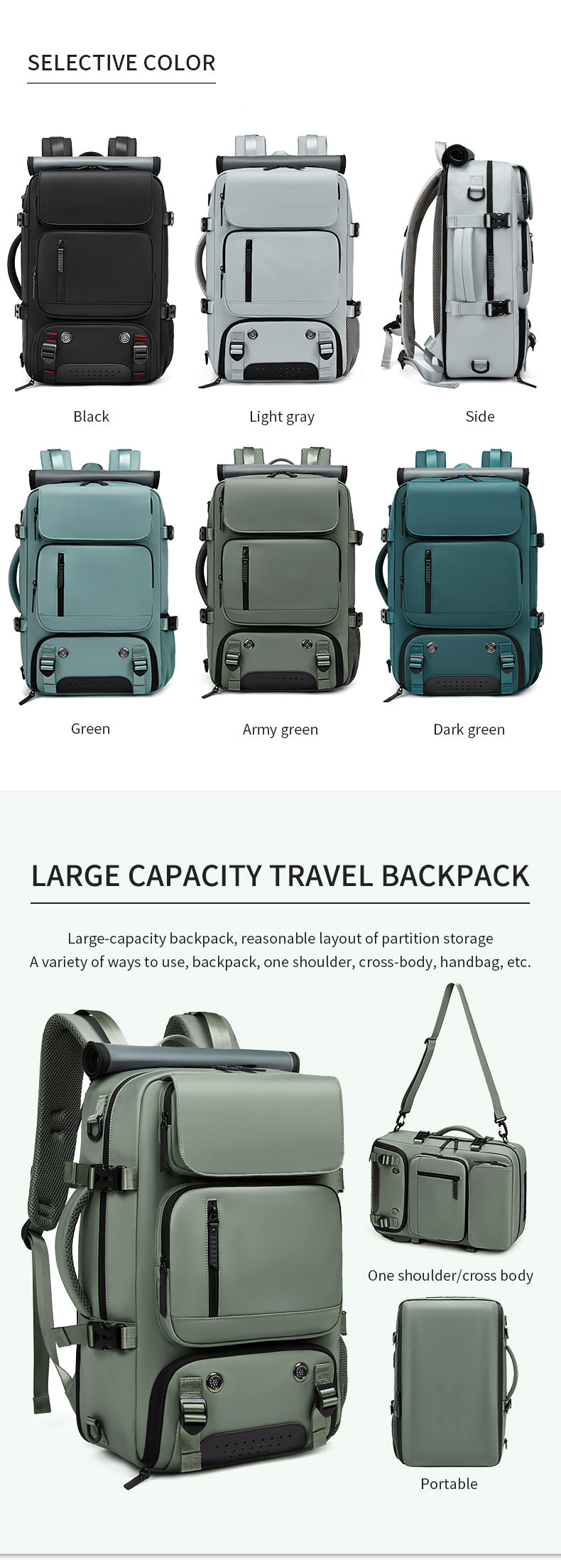 4-in-1 Convertible Travel Backpack & Briefcase - Large Capacity, 16" Laptop Compartment, USB Port(Black) - Image 2