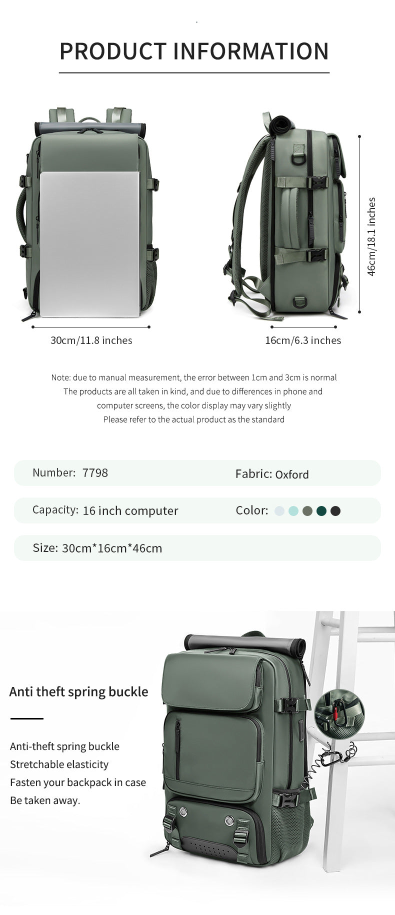 4-in-1 Convertible Travel Backpack & Briefcase - Large Capacity, 16" Laptop Compartment, USB Port(Pink) - Image 3
