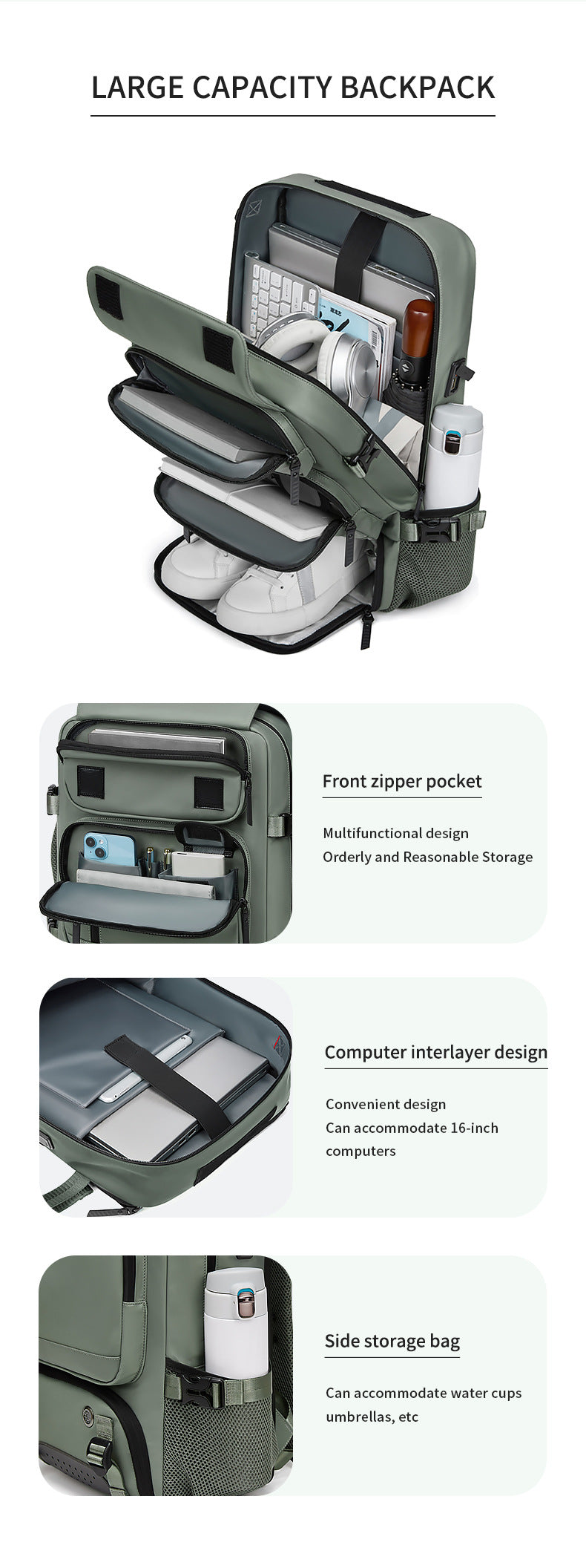 4-in-1 Convertible Travel Backpack & Briefcase - Large Capacity, 16" Laptop Compartment, USB Port(Pink) - Image 5