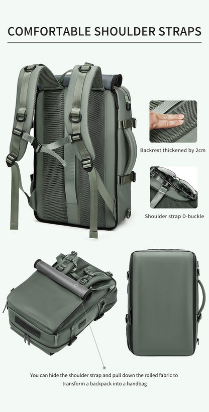 4-in-1 Convertible Travel Backpack & Briefcase - Large Capacity, 16" Laptop Compartment, USB Port(Pink) - Image 8