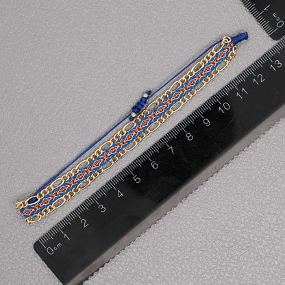 Blue Style Artisan Boho Beaded Bracelet - Handmade Woven Friendship Band with Gold-Plated Chain - Image 2