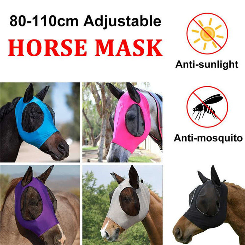 Blue 2-PCS Breathable Horse Fly Mask Set - Equestrian Fly Veils with Ears for Insect Control and Comfort - Image 2