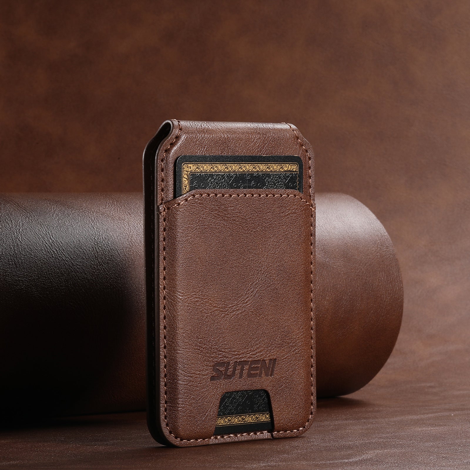 Brown Slim Magnetic Wallet with Kickstand for MagSafe - PU Leather Card Holder