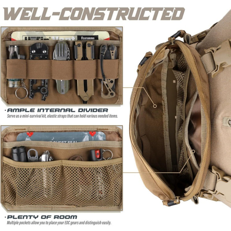 Khaki Minimalist Tactical Chest Rig - Lightweight Recon Pouch with Laser-Cut MOLLE & Quick-Release Buckles - Image 3