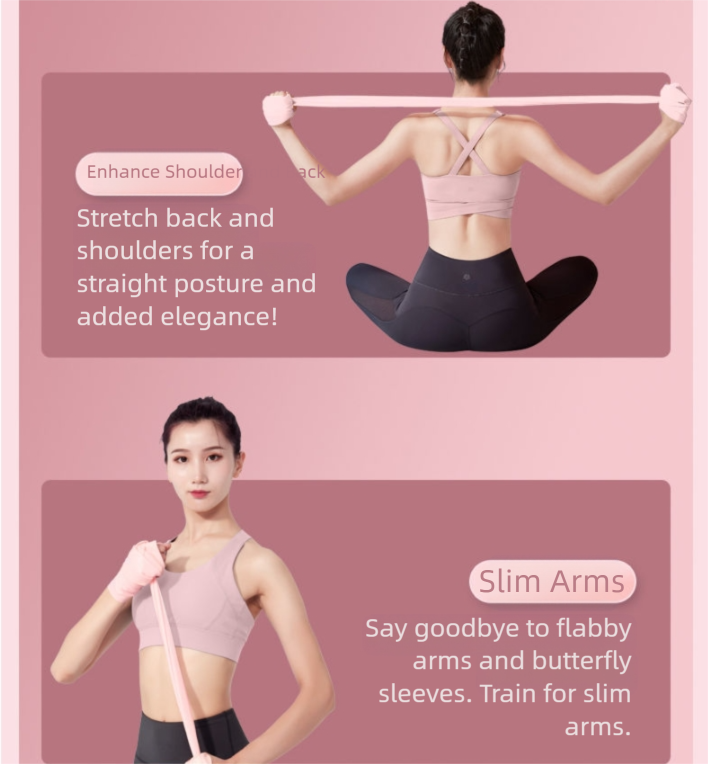 Pink Thickened 2m [60 lbs] Yoga & Fitness Resistance Stretch Bands (Set of 2) for Full-Body Workout & Flexibility Training - Image 2
