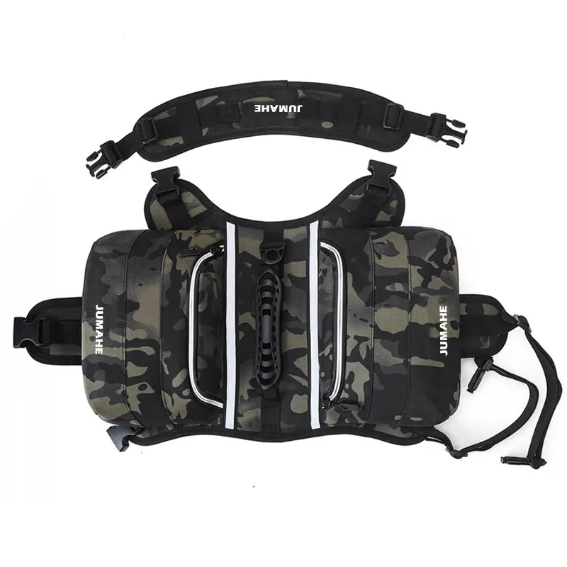 Camuflaje Saddle Bag Dog Backpack - Adjustable Harness Pack for Hiking, Camping & Travel with Medium to Large Dogs