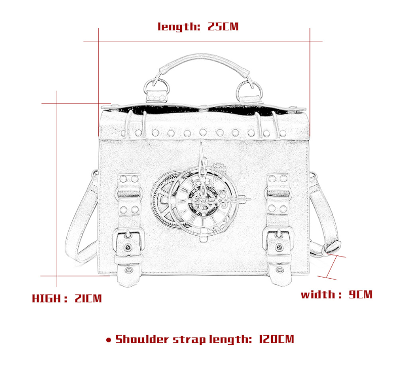 Retro Steampunk Satchel Bag with Decorative Clock & Gears - Gothic Crossbody Purse - Image 3