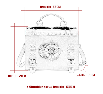Retro Steampunk Satchel Bag with Decorative Clock & Gears - Gothic Crossbody Purse - Image 3