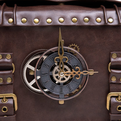 Retro Steampunk Satchel Bag with Decorative Clock & Gears - Gothic Crossbody Purse - Image 5