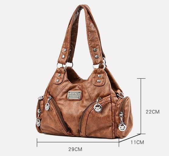 Grey Vintage Soft Leather Hobo Bag for Women - Multi-Pocket Shoulder Purse & Crossbody Handbag - Image 2