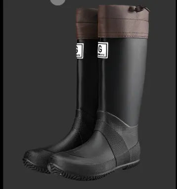 38# Black Foldable Knee-High Rain Boots - Packable Waterproof Non-Slip Wellies for Travel & Festivals
