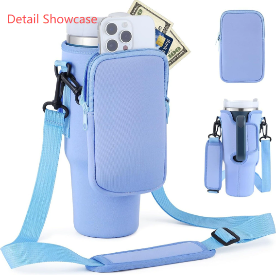 Green Crossbody Tumbler Carrier with Detachable Wallet Pouch and Adjustable Strap - Image 2