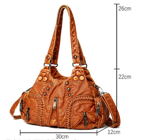 Black Women's Vintage Studded Hobo Bag - Soft Washed Leather Multi-Pocket Shoulder & Crossbody Purse - Image 2