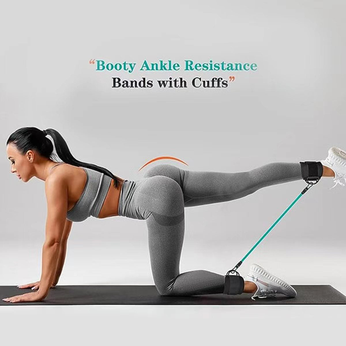 Red-blue-green  Black SnapResistance Bands Set with Ankle Straps for Glute Kickbacks & Leg Workouts (10-30lbs) - Image 3