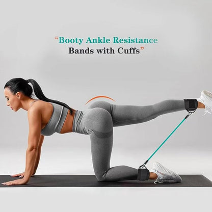 Red-blue-green  Black SnapResistance Bands Set with Ankle Straps for Glute Kickbacks & Leg Workouts (10-30lbs) - Image 3
