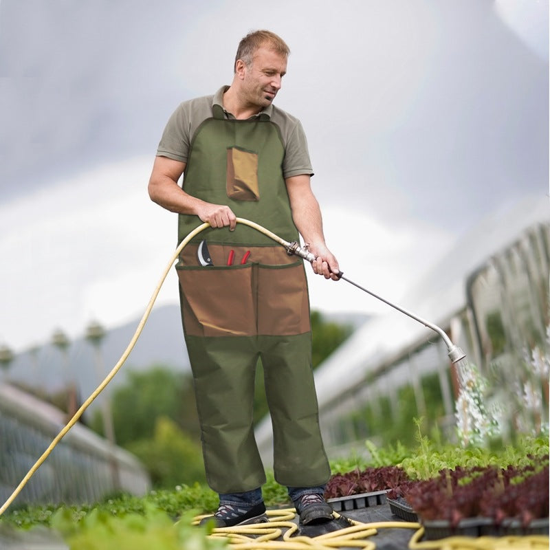 Khaki Pocket Heavy-Duty Gardening Apron with Adjustable Straps and Multi-Pocket Design - Image 4