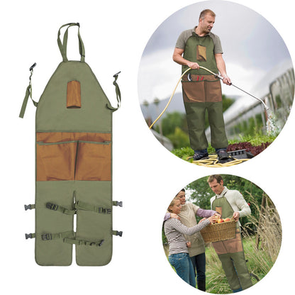Brown Pocket Heavy-Duty Gardening Apron with Adjustable Straps and Multi-Pocket Design - Image 2