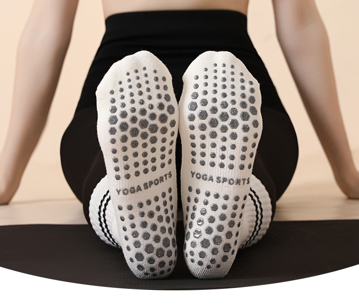Black (3-Pack) Unisex Striped Non-Slip Grip Socks - Cotton Crew Socks for Yoga, Pilates & Home Workouts - Image 2