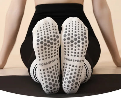 Black (3-Pack) Unisex Striped Non-Slip Grip Socks - Cotton Crew Socks for Yoga, Pilates & Home Workouts - Image 2