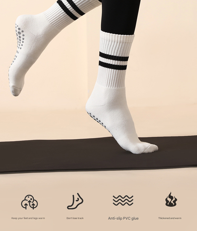Black (3-Pack) Unisex Striped Non-Slip Grip Socks - Cotton Crew Socks for Yoga, Pilates & Home Workouts - Image 3