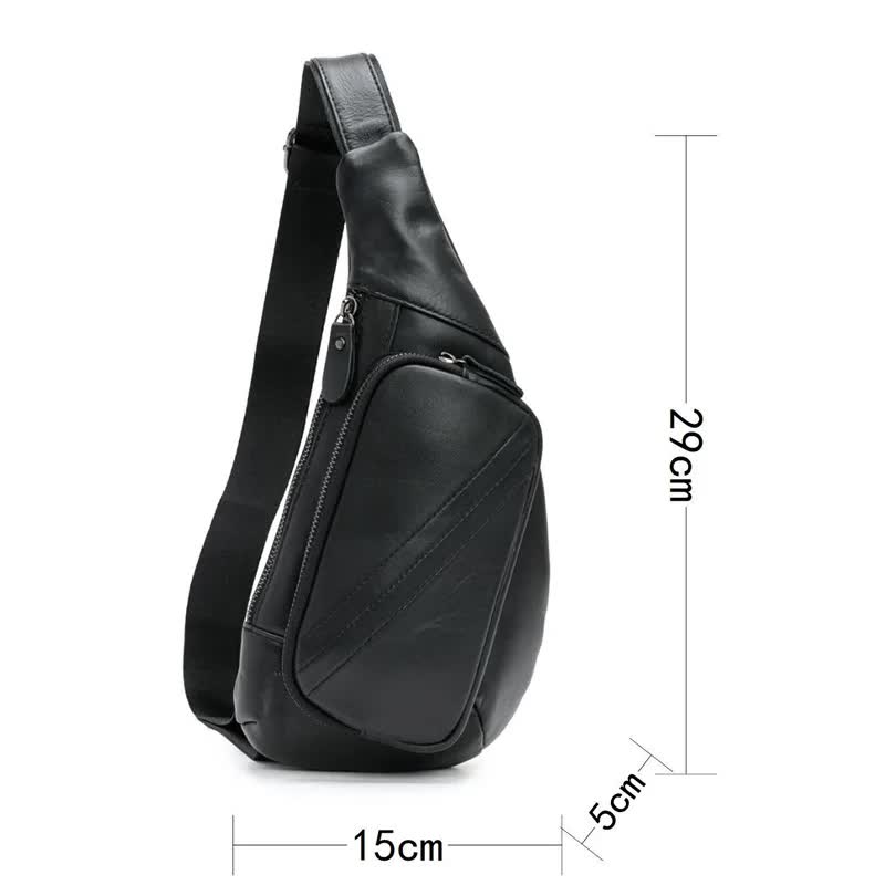 Black Men's Leather Sling Backpack - Casual Crossbody Chest Bag - Image 2