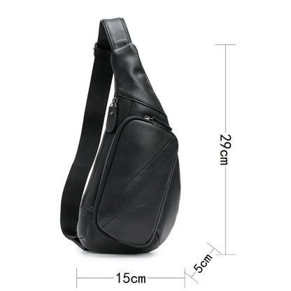 Black Men's Leather Sling Backpack - Casual Crossbody Chest Bag - Image 2