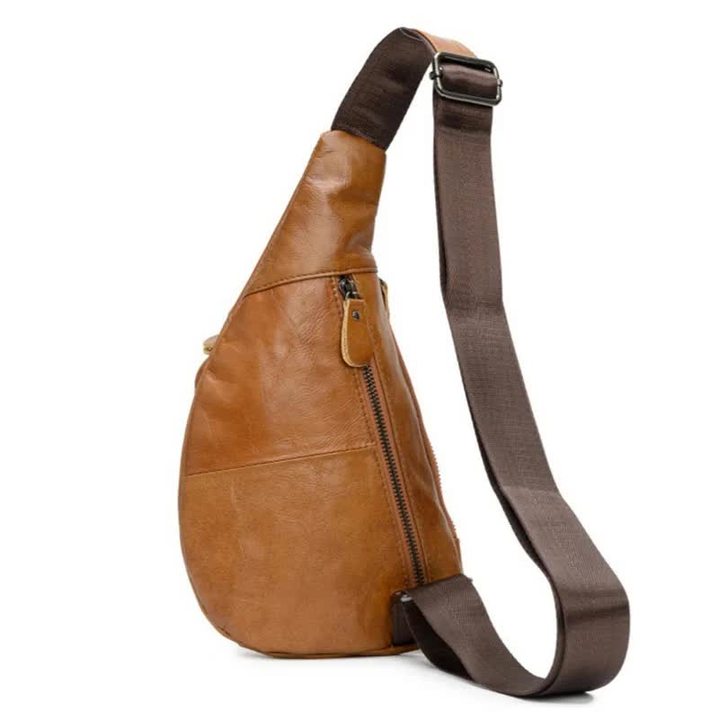 Black Men's Leather Sling Backpack - Casual Crossbody Chest Bag - Image 6