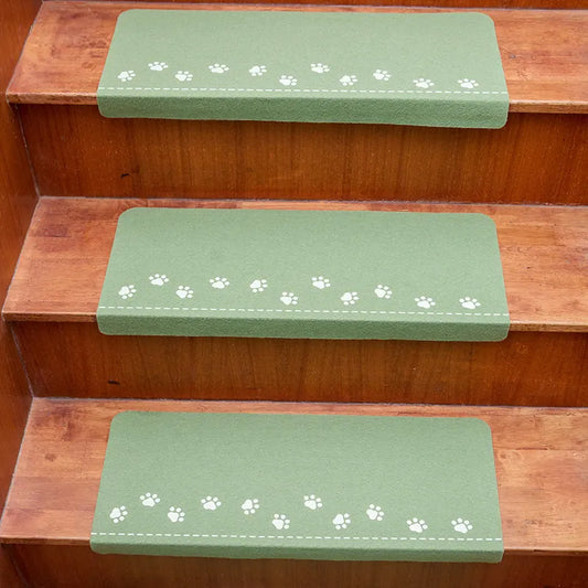 3-Pack Green Non-Slip Luminous Stair Treads - Self-Adhesive Pet Paw Print Stair Mats 55x22x4.5cm